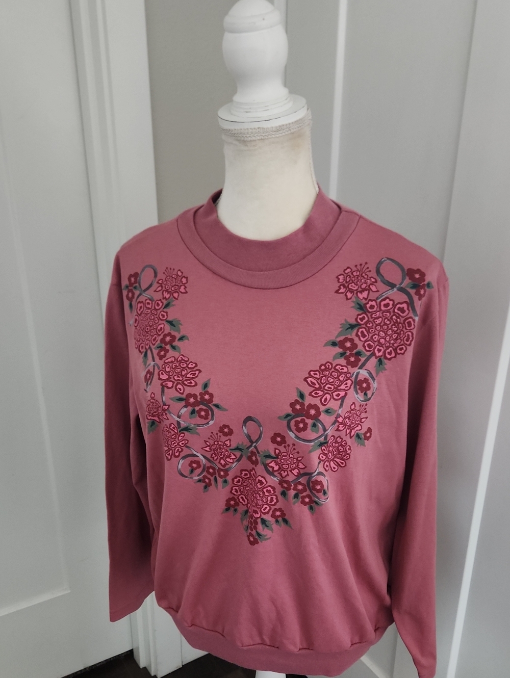 Vintage Adrian Delafield Long Sleeve Mauve Floral Tee